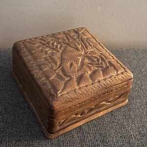 Vintage 1960s Carved Wooden Box, Uganda